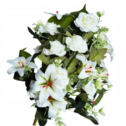 Sztuczne Kwiaty Róża Lilia Bukiet 18 Gałązek Bukiecik Palemka Ozdoba Do Wazonu