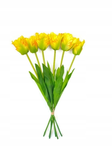 bukiet-tulipanów-żółte-pęczek tulipanów z liściem-6-gałązek-sztuczne-kwiaty